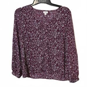 J.Crew Romantic Burgundy Lightweight Floral Long Sleeve Blouse Size Medium
